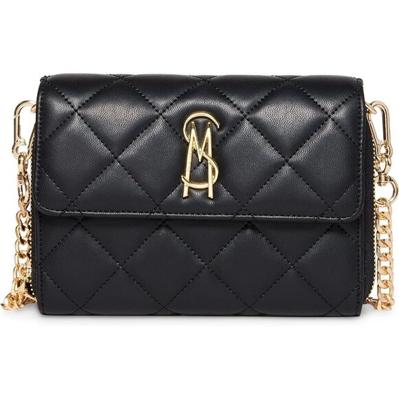 Women\'s Black Wallet Crossbody Card Slots Removable Strap Night Travel